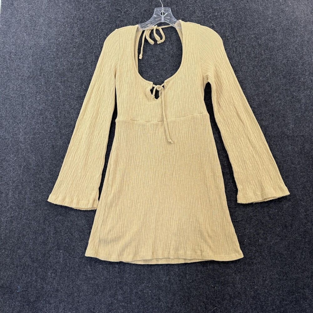 Free People Beach Brynne Dress Women's Small Yellow Bell Sleeve Keyhole Mini